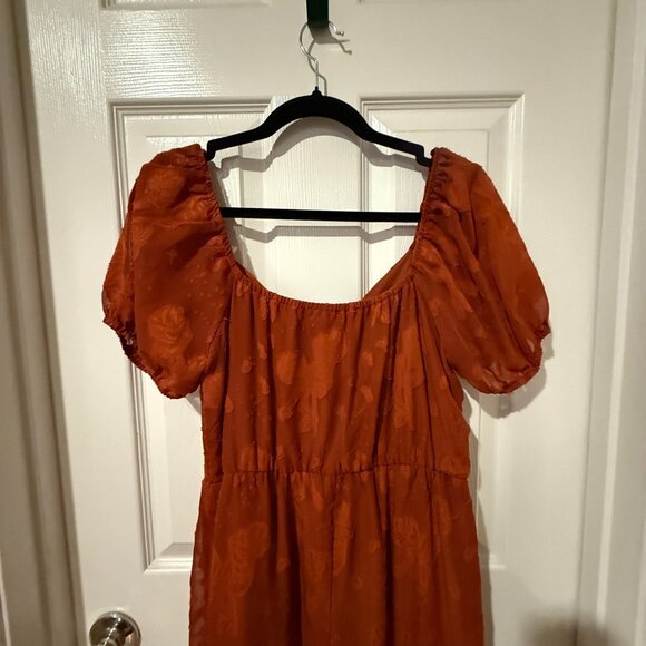 Mimi Chica Medium Rust Orange Autumn Puff Sleeve Midi Maxi Dress - Picture 5 of 6